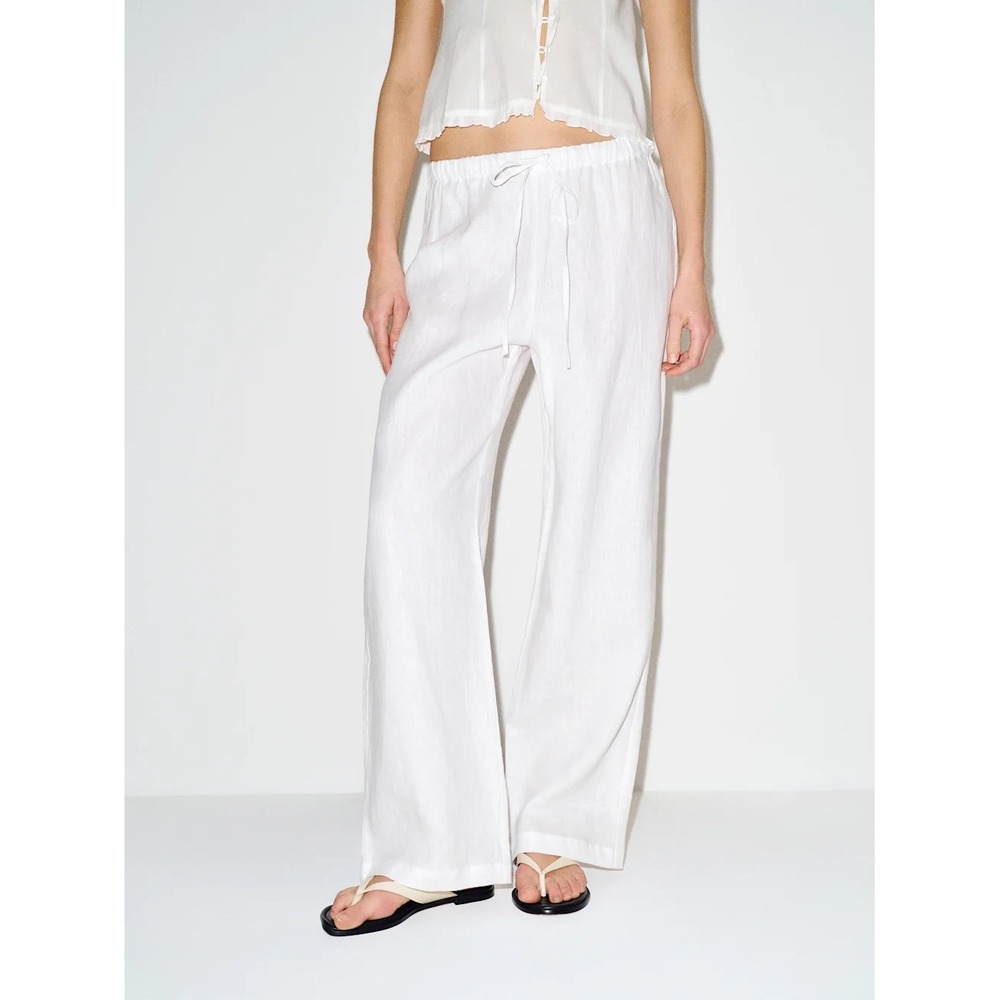 Reformation Olina 100% Linen Pull On Drawstring Pant White XS Coastal Old Money